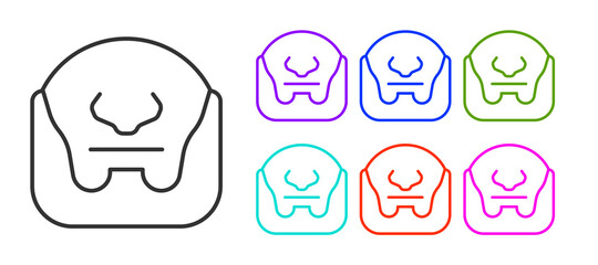 Black line Mustache and beard icon isolated on white background. Barbershop symbol. Facial hair style. Set icons colorful. Vector