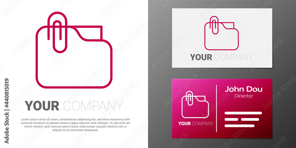 Poster logotype line document folder with paper clip icon isolated on white background. accounting binder s