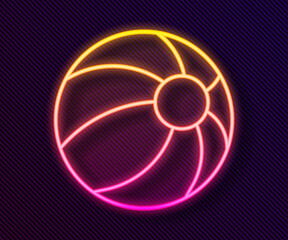 Glowing neon line Beach ball icon isolated on black background. Children toy. Vector