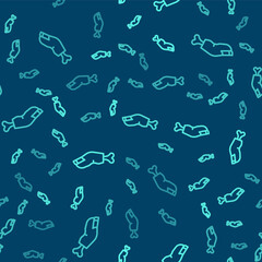 Green line Scary horrible zombie finger icon isolated seamless pattern on blue background. Happy Halloween party. Vector