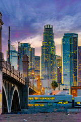 Fototapeta na wymiar Los Angeles downtown skyline at sunset
