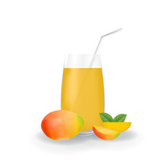 Realistic Mango Fruit Juice in Glass Straw Healthy Organic Drink Illustration