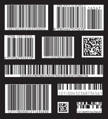 Bar code icon. Set of Modern Flat Barcode.  Can be use as a template for Products. Mockup. Vector.