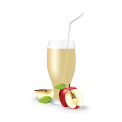 Realistic Apple Fruit Juice in Glass Straw Healthy Organic Drink Illustration