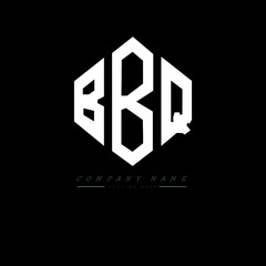 BBQ letter logo design with polygon shape. BBQ polygon logo monogram. BBQ cube logo design. BBQ hexagon vector logo template white and black colors. BBQ monogram, BBQ business and real estate logo. 