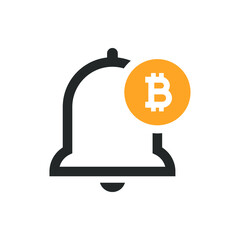 Money notification icon. Bitcoin currency sign with bell flat style isolated on white background. Vector illustration