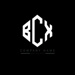 Obraz premium BCX letter logo design with polygon shape. BCX polygon logo monogram. BCX cube logo design. BCX hexagon vector logo template white and black colors. BCX monogram, BCX business and real estate logo. 