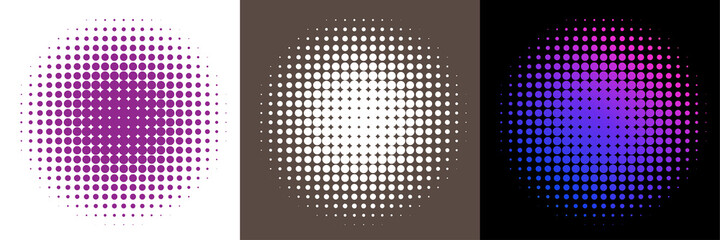 Set of 3 Circles in Retro Halftone Style. Halftone Dot Pattern. Vector Illustration. Colorful.