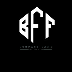 BFF letter logo design with polygon shape. BFF polygon logo monogram. BFF cube logo design. BFF hexagon vector logo template white and black colors. BFF monogram, BFF business and real estate logo. 