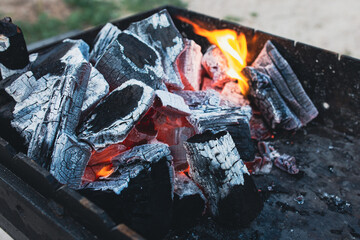 Smouldering coals. Fire. Brazier with beautiful coals. Burning coals background. The fire. Caster....