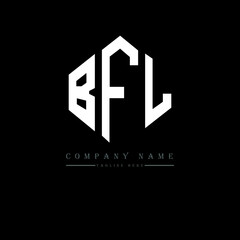 BFL letter logo design with polygon shape. BFL polygon logo monogram. BFL cube logo design. BFL hexagon vector logo template white and black colors. BFL monogram, BFL business and real estate logo. 