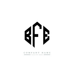 BFE letter logo design with polygon shape. BFE polygon logo monogram. BFE cube logo design. BFE hexagon vector logo template white and black colors. BFE monogram, BFE business and real estate logo. 