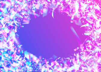Neon Tinsel. Light Sparkles. Laser Element. Crystal Foil. Flying Art. Falling Background. Blur Multicolor Wallpaper. Violet Shiny Glitter. Purple Neon Tinsel