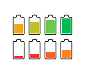 Battery icons set. Battery charging charge indicator icon. level battery energy. Alkaline battery capacity charge icon. Vector.
