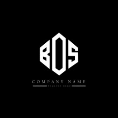 BOS letter logo design with polygon shape. BOS polygon logo monogram. BOS cube logo design. BOS hexagon vector logo template white and black colors. BOS monogram, BOS business and real estate logo. 