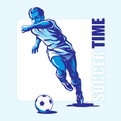 The model on a football subject. The football player conducts a ball across the field. The person on soccer. Three colors.