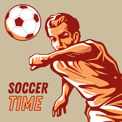 The model on a football subject. The football player conducts a ball across the field. The person on soccer. Three colors.