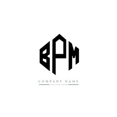 Fototapeta premium BPM letter logo design with polygon shape. BPM polygon logo monogram. BPM cube logo design. BPM hexagon vector logo template white and black colors. BPM monogram, BPM business and real estate logo. 