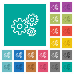 Gears square flat multi colored icons