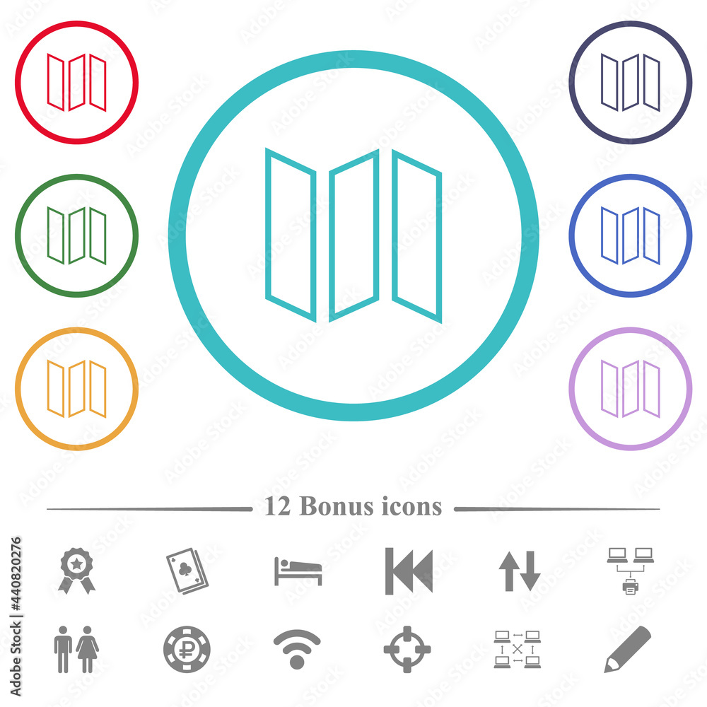 Poster collapsible map outline flat color icons in circle shape outlines