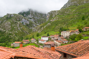 aerial view of countryside town in asturias, Spain