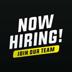 Fototapeta premium we are hiring modern, creative banner, design concept, social media template, marketing, advertising and communication concept with white text on a black background 