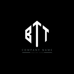 BTT letter logo design with polygon shape. BTT polygon logo monogram. BTT cube logo design. BTT hexagon vector logo template white and black colors. BTT monogram, BTT business and real estate logo. 