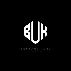 BUK letter logo design with polygon shape. BUK polygon logo monogram. BUK cube logo design. BUK hexagon vector logo template white and black colors. BUK monogram, BUK business and real estate logo. 