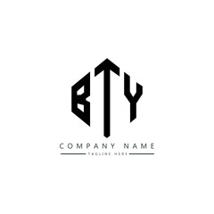 BTY letter logo design with polygon shape. BTY polygon logo monogram. BTY cube logo design. BTY hexagon vector logo template white and black colors. BTY monogram, BTY business and real estate logo. 