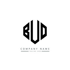 BUO letter logo design with polygon shape. BUO polygon logo monogram. BUO cube logo design. BUO hexagon vector logo template white and black colors. BUO monogram, BUO business and real estate logo. 