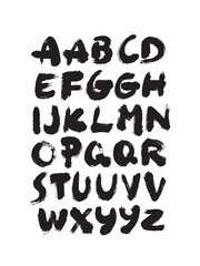 Ink brush calligraphy font. Vector alphabet