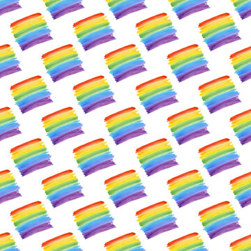 Watercolor rainbow flag seamless pattern isolated on white background.Hand painting gay pride illustration.