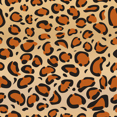 Leopard or Jaguar seamless pattern. Cheetah fur texture. Design for backgrounds, fabric, wallpaper, textile. Vector illustration of animal print.	
