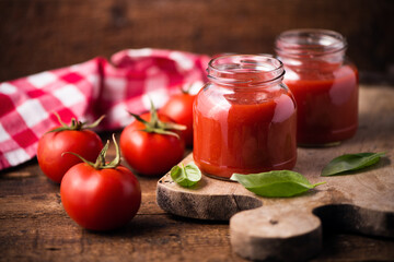 Traditional homemade tomato sauce and tomatoes