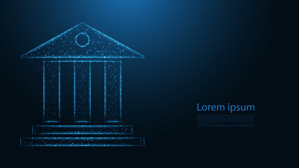Bank building facade line connection. Low poly wireframe design. Abstract geometric background. vector illustration.