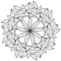 Children coloring, drawing mandala, flower. Leaves set of different plants and trees.