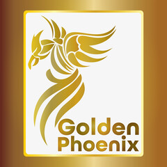 Naklejka premium Golden Phoenix. Phoenix Logo Design - Fire Bird Icon - Golden Eagle Symbol - Abstract Gold Bird Vector - Animal Illustration