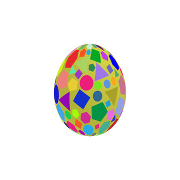 Easter egg with colored geometric shapes on a white background.