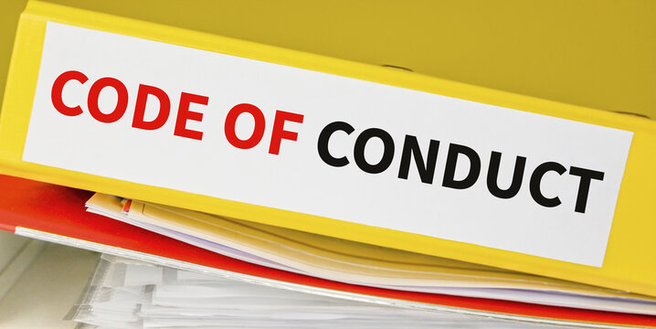 Code Of Conduct Text On A Binder, Law And Business Concept