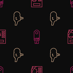 Set line Cinema poster, Retro cinema camera and USB flash drive on seamless pattern. Vector