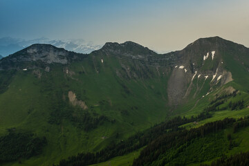 Landscape view of the swiss Alps from the mountain of 