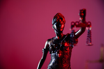 Fototapeta na wymiar Law and judgment concept. Figure of Lady Justice in notary office close-up