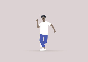 A young male Black character dancing to a song, modern gen z lifestyle