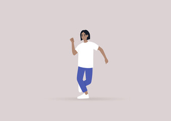 Fototapeta na wymiar A young female character dancing to a song, modern gen z lifestyle