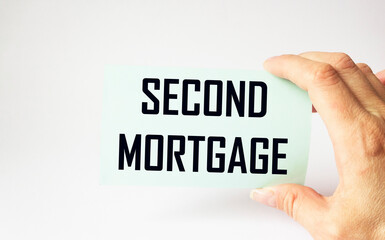 Business photos, woman's hand holds the printed text of the second mortgage