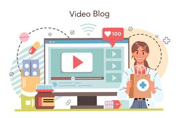 Pharmacy online service or platform. Pharmacist selling drugs