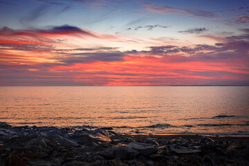 Sunset at Balkhash Lake. Kazakhstan Nature