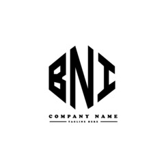 BNI letter logo design with polygon shape. BNI polygon logo monogram. BNI cube logo design. BNI hexagon vector logo template white and black colors. BNI monogram, BNI business and real estate logo. 