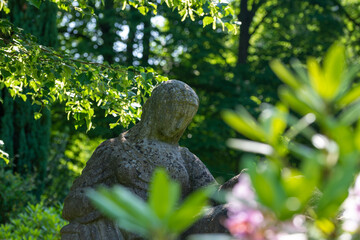 Frauengestalt inmitten von Sträuchern