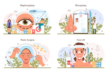 Fototapeta premium Plastic surgery concept set. Idea of modern face aesthetic medicine.